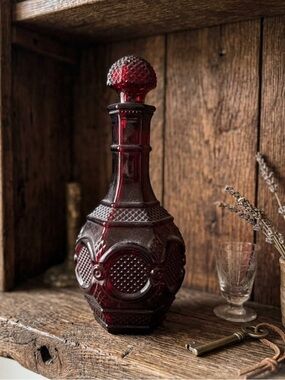 Vintage AVON CAPE COD Ruby Red Glass Decanter with Stopper